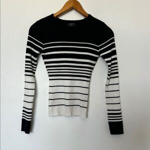 The Work Shop Ribbed Striped Long Sleeve Top Black White Size Medium